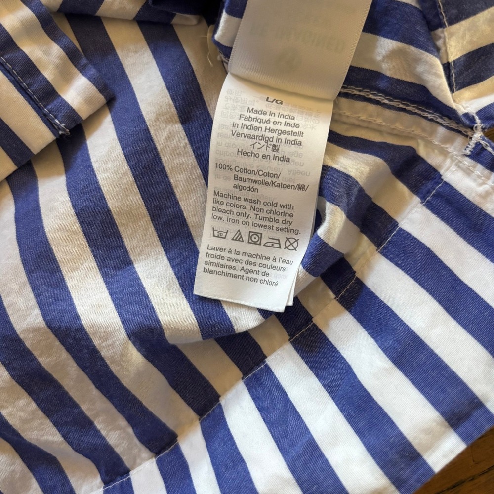 J.Crew Womens Large Blue White Striped Ruffle Front Sleeveless Cotton Top - Picture 6 of 7